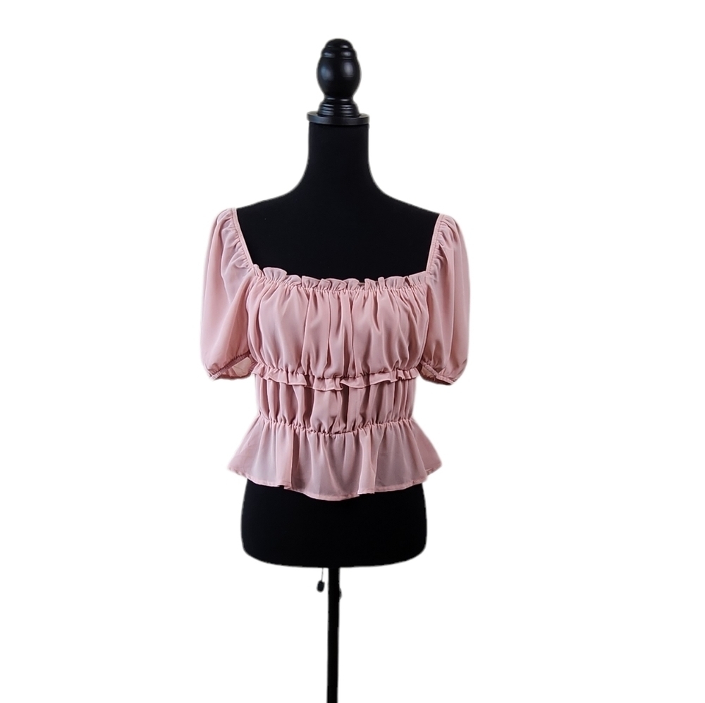 Lumiere layered pink off the shoulder crop top Size Medium